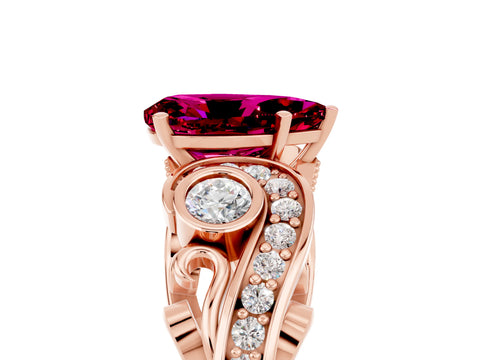Rose gold Pear Cut Garnet Solitaire Ring with Milgrain Pavé Band and Four-Prong Setting_29