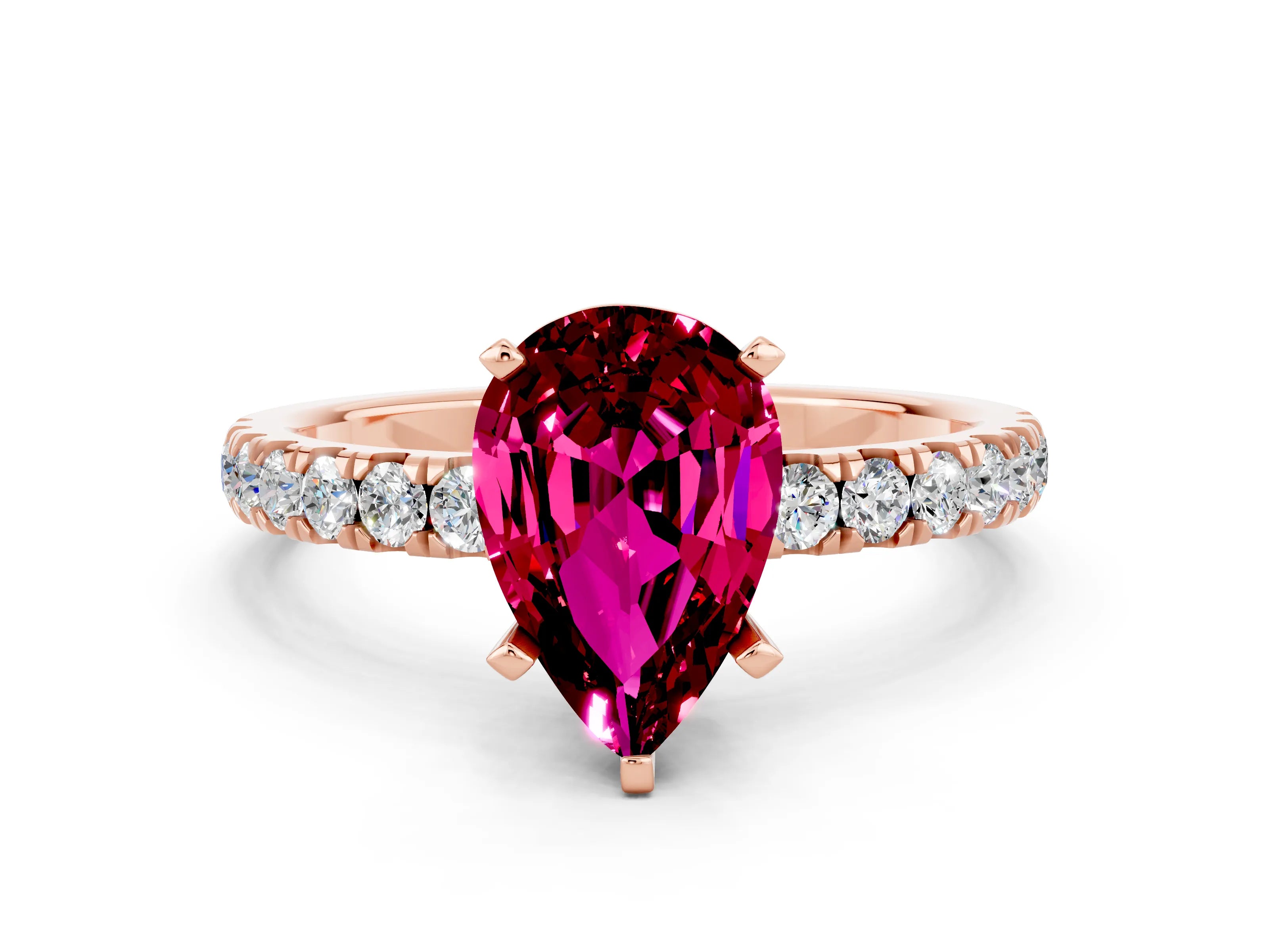 Rose gold Pear Cut Garnet Solitaire Ring with Pavé Accents and Four-Prong Setting