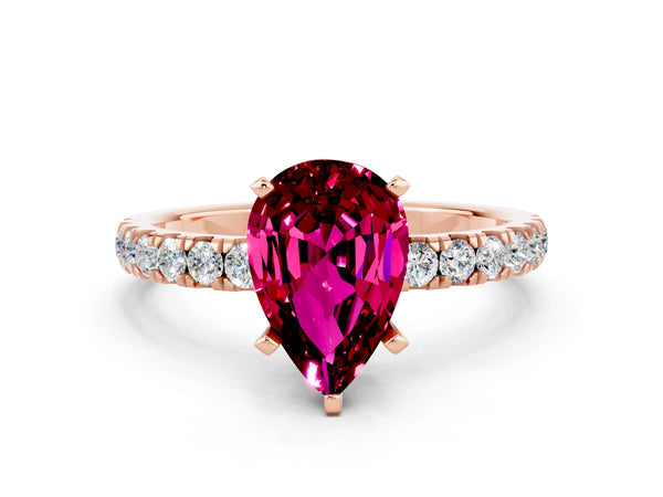 Rose gold Pear Cut Garnet Solitaire Ring with Pavé Accents and Four-Prong Setting