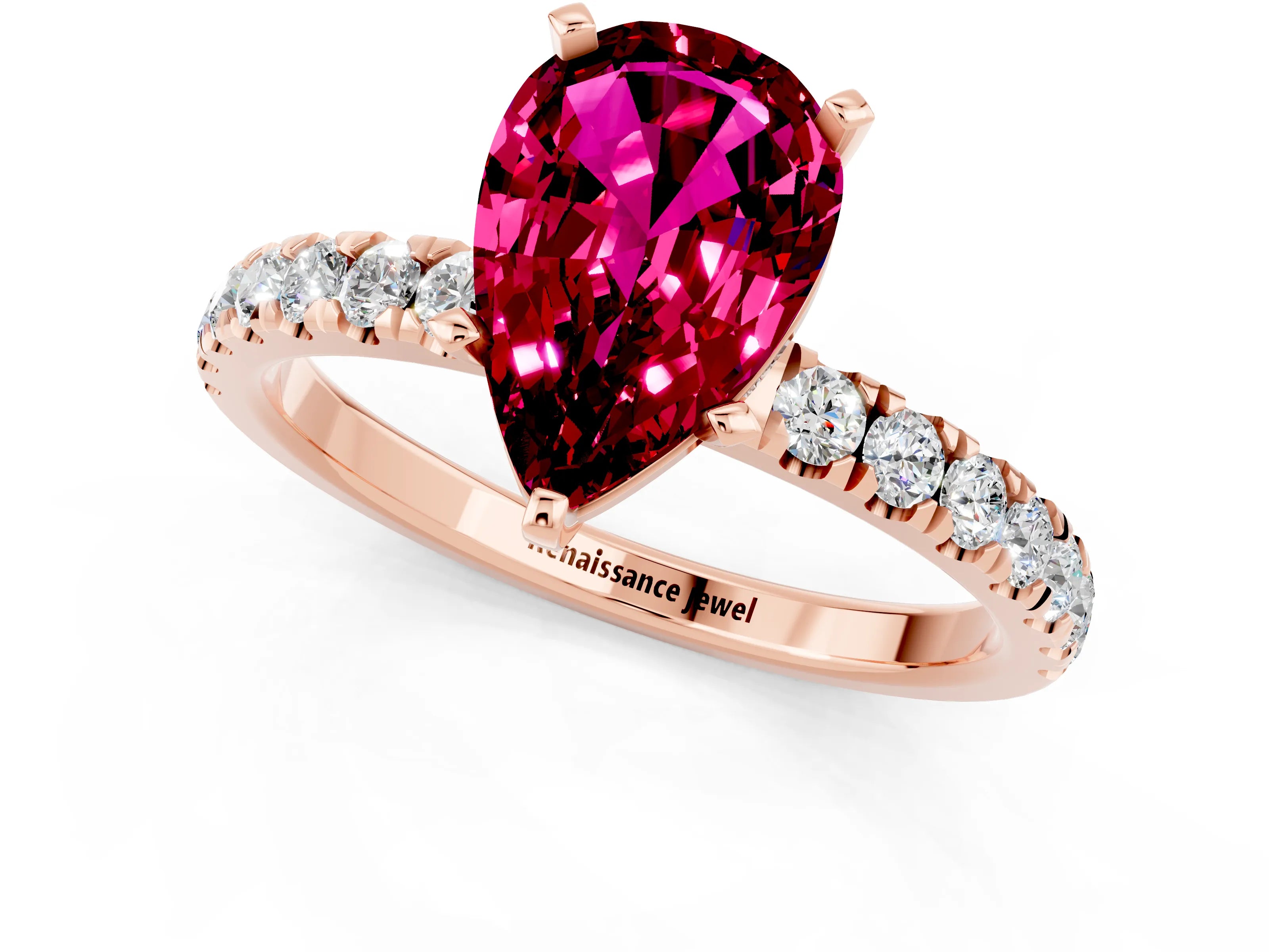 Rose gold Pear Cut Garnet Solitaire Ring with Pavé Accents and Four-Prong Setting_1