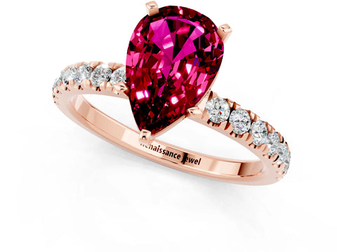 Rose gold Pear Cut Garnet Solitaire Ring with Pavé Accents and Four-Prong Setting_1