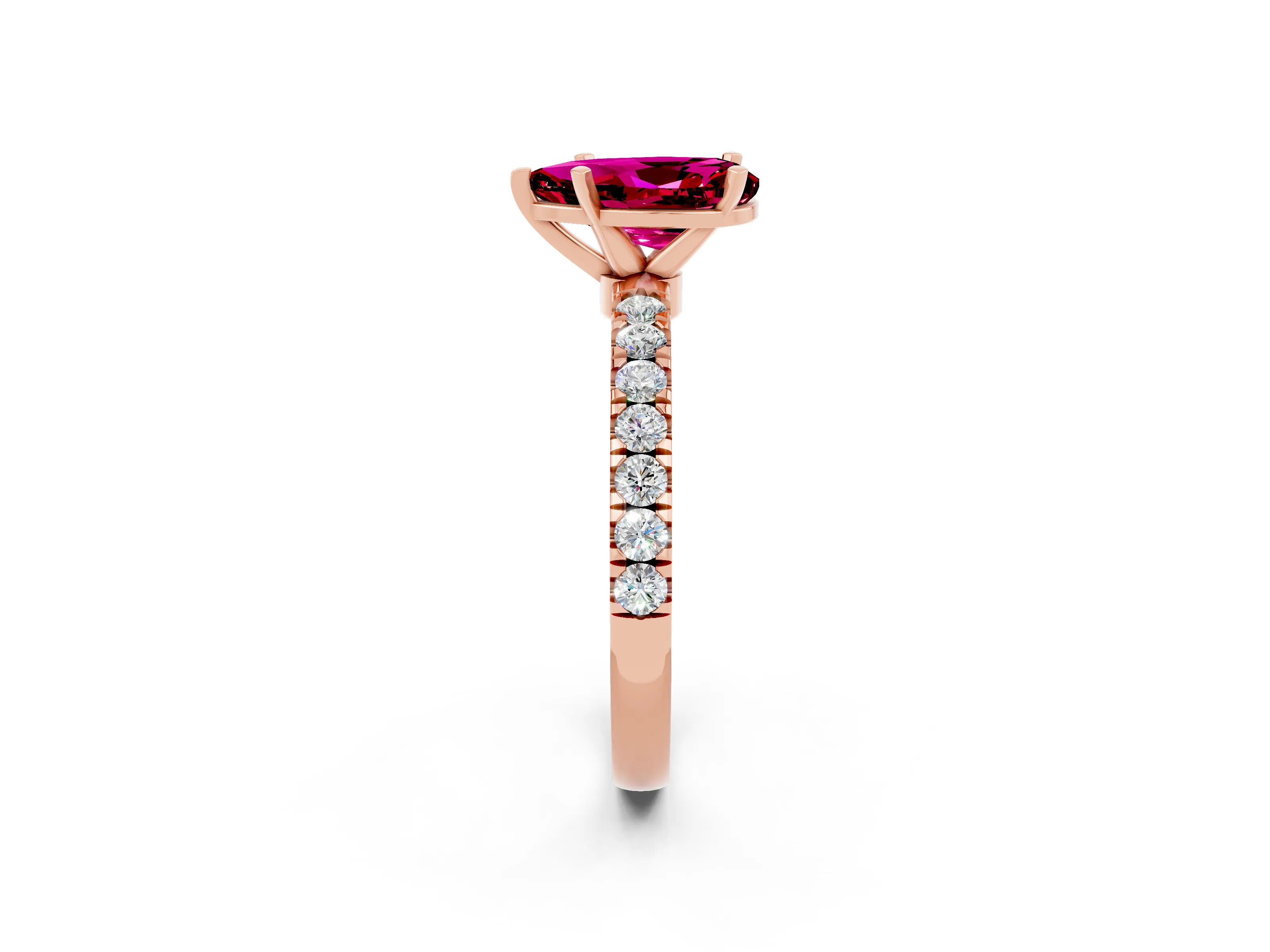 Rose gold Pear Cut Garnet Solitaire Ring with Pavé Accents and Four-Prong Setting_2