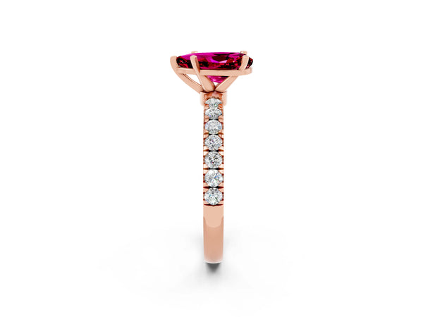 Rose gold Pear Cut Garnet Solitaire Ring with Pavé Accents and Four-Prong Setting