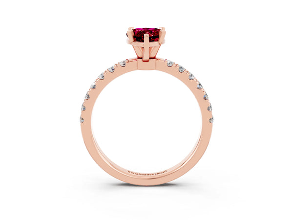 Rose gold Pear Cut Garnet Solitaire Ring with Pavé Accents and Four-Prong Setting