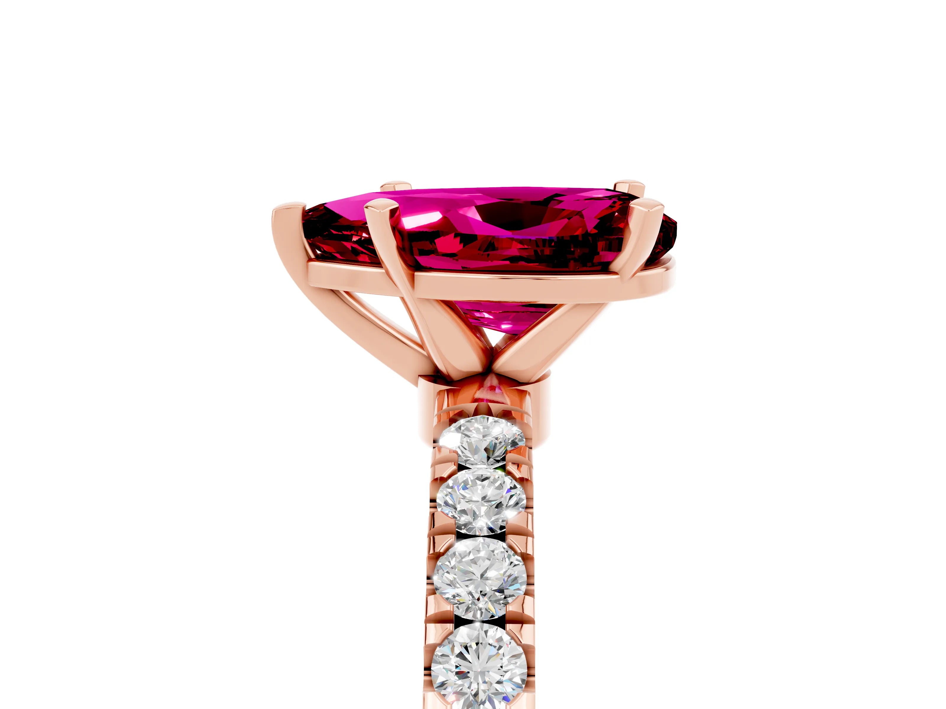 Rose gold Pear Cut Garnet Solitaire Ring with Pavé Accents and Four-Prong Setting_5