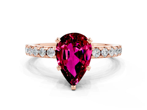 Rose gold Pear Cut Garnet Solitaire Ring with Pavé Band and Four-Prong Setting_12