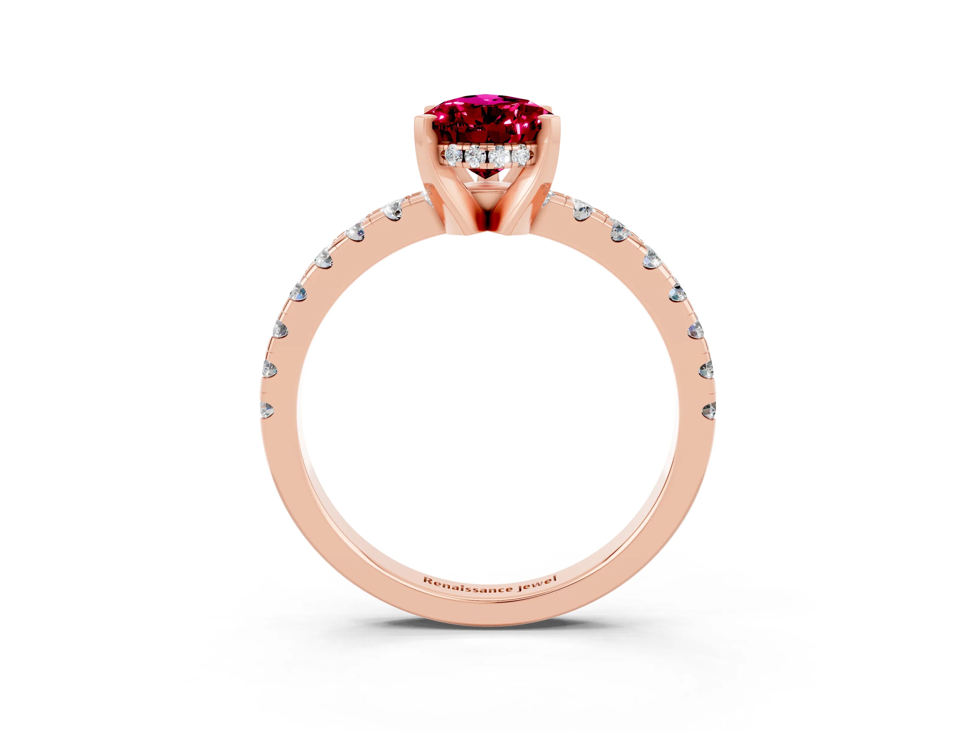 Rose gold Pear Cut Garnet Solitaire Ring with Pavé Band and Four-Prong Setting_15