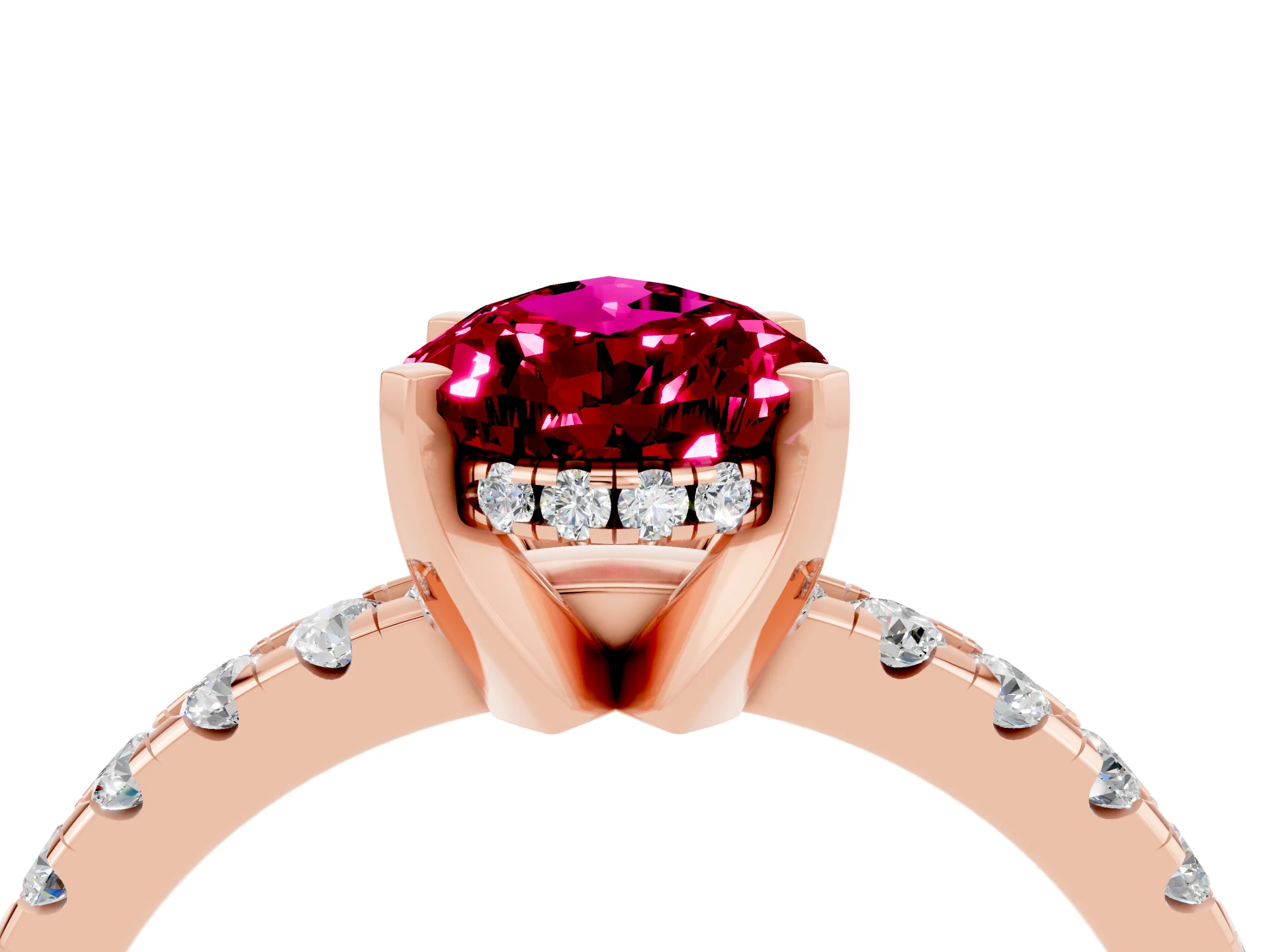 Rose gold Pear Cut Garnet Solitaire Ring with Pavé Band and Four-Prong Setting_16
