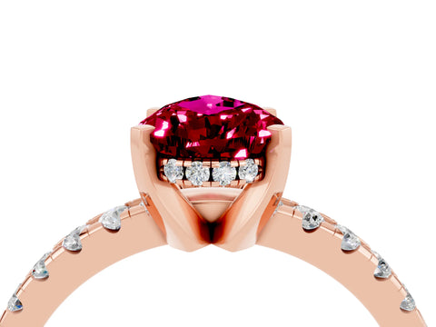 Rose gold Pear Cut Garnet Solitaire Ring with Pavé Band and Four-Prong Setting_16