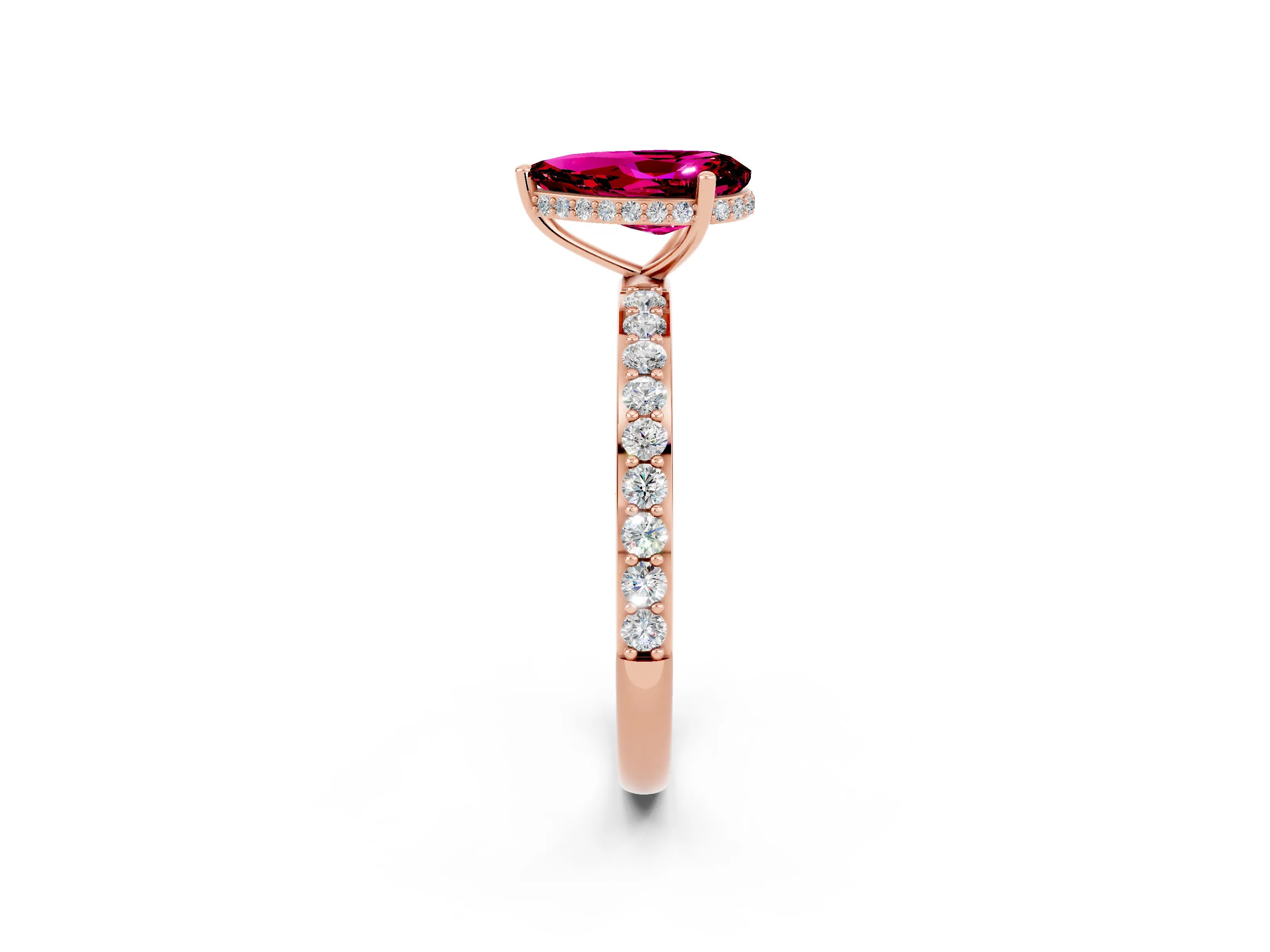 Rose gold Pear Cut Garnet Solitaire Ring with Pavé Band and Hidden Halo_14