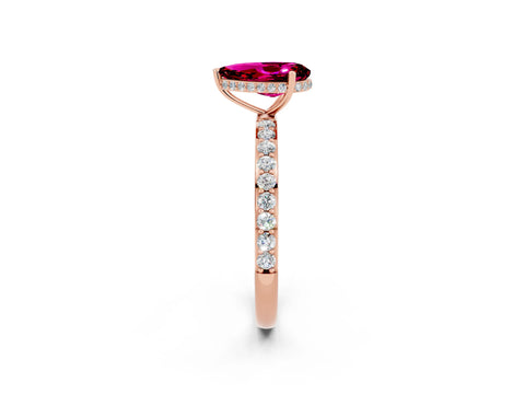 Rose gold Pear Cut Garnet Solitaire Ring with Pavé Band and Hidden Halo_14