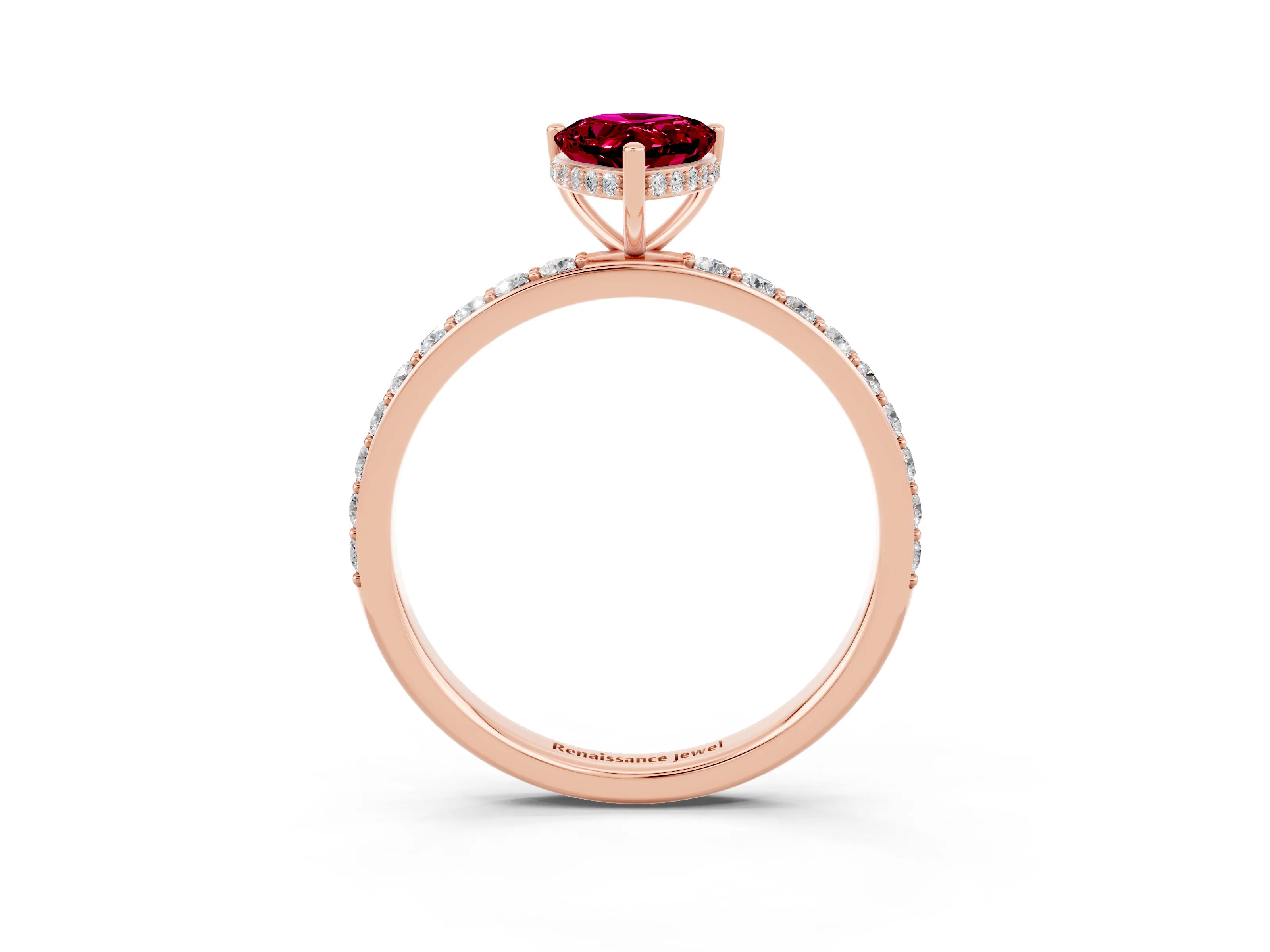 Rose gold Pear Cut Garnet Solitaire Ring with Pavé Band and Hidden Halo_15