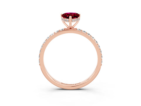 Rose gold Pear Cut Garnet Solitaire Ring with Pavé Band and Hidden Halo_15