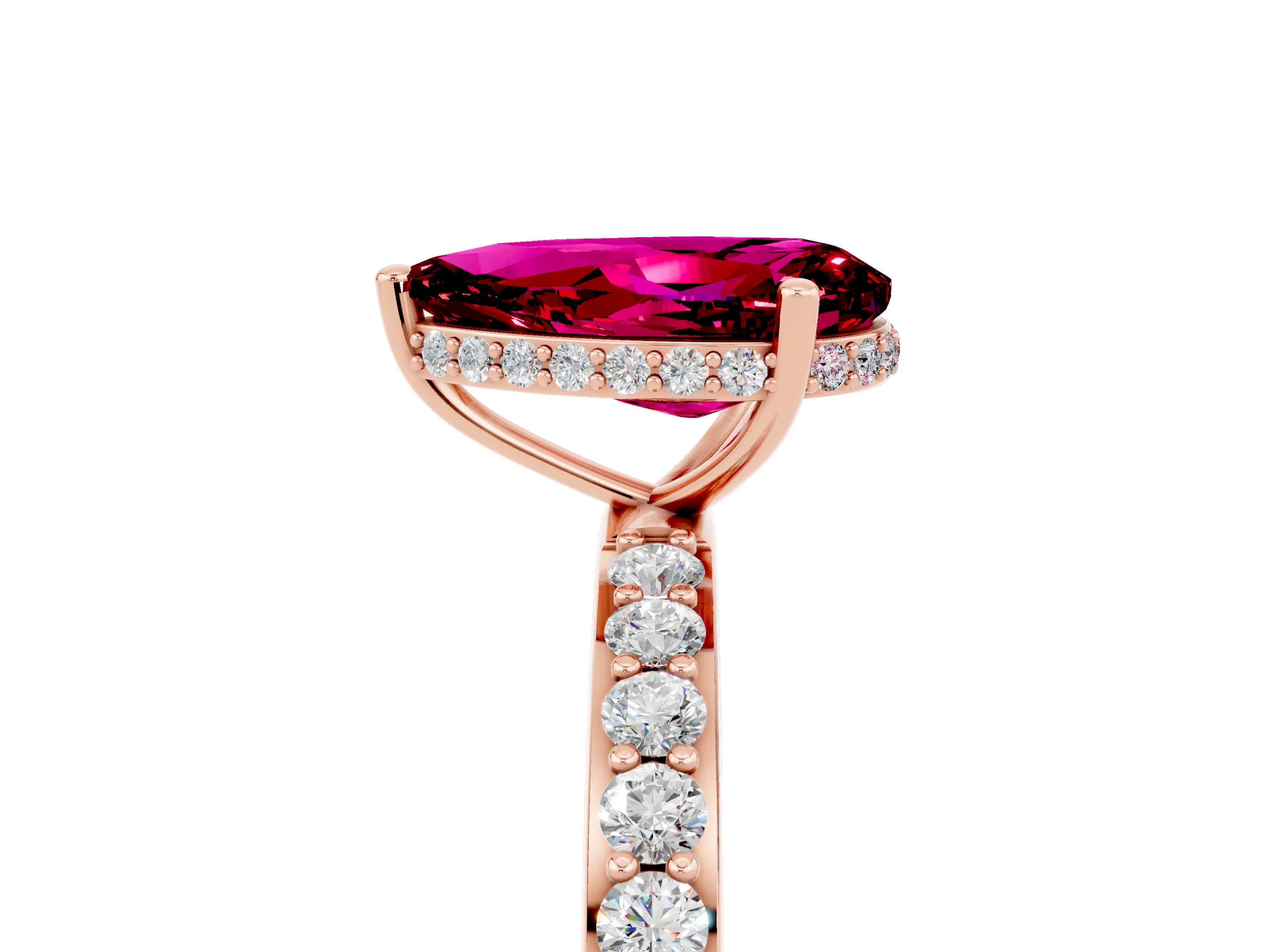 Rose gold Pear Cut Garnet Solitaire Ring with Pavé Band and Hidden Halo_17