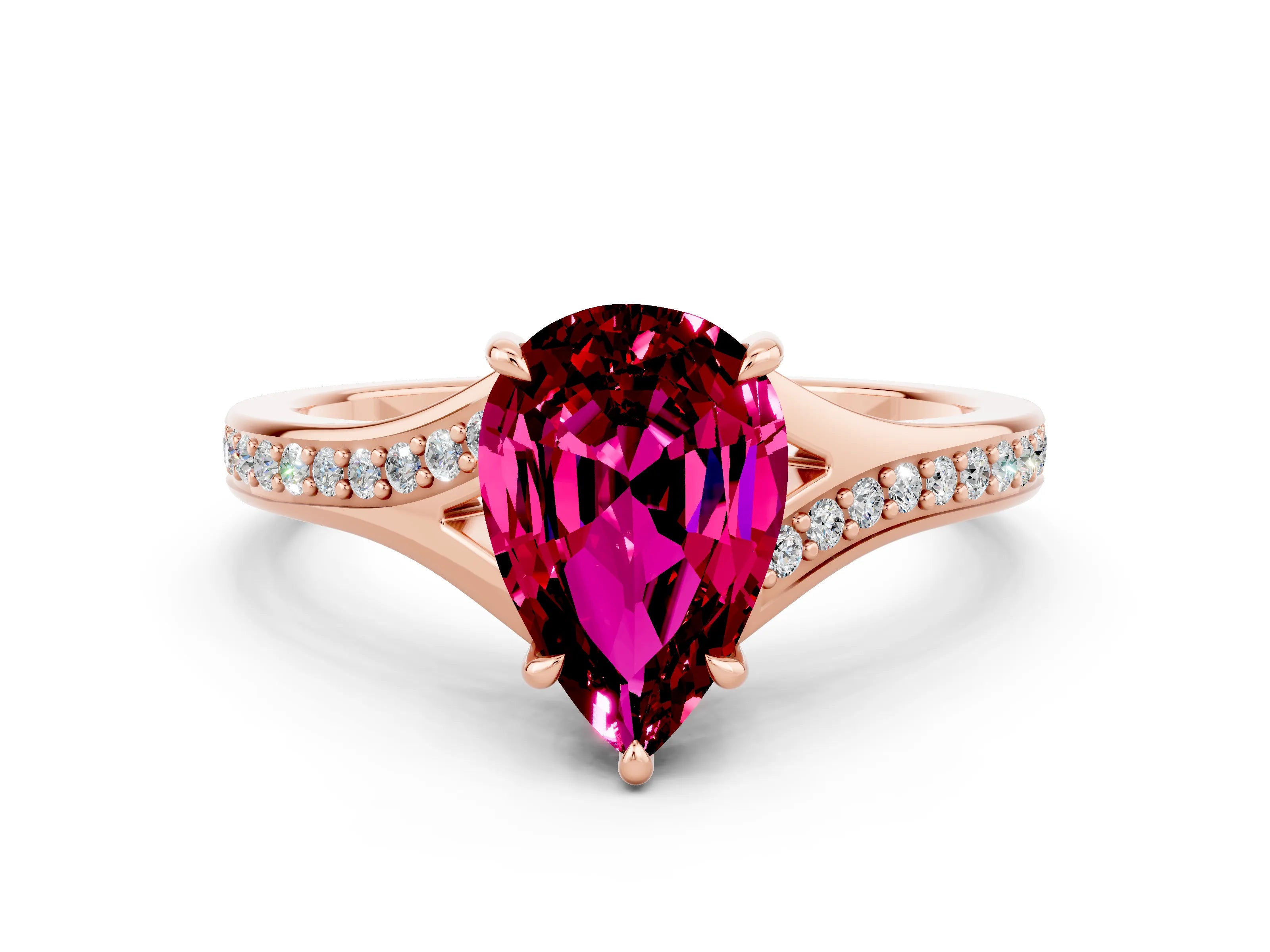Rose gold Pear Cut Garnet Solitaire Ring with Pavé Band and Prong Setting_12