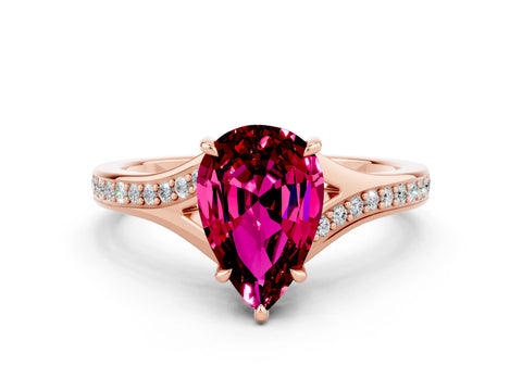 Rose gold Pear Cut Garnet Solitaire Ring with Pavé Band and Prong Setting_12