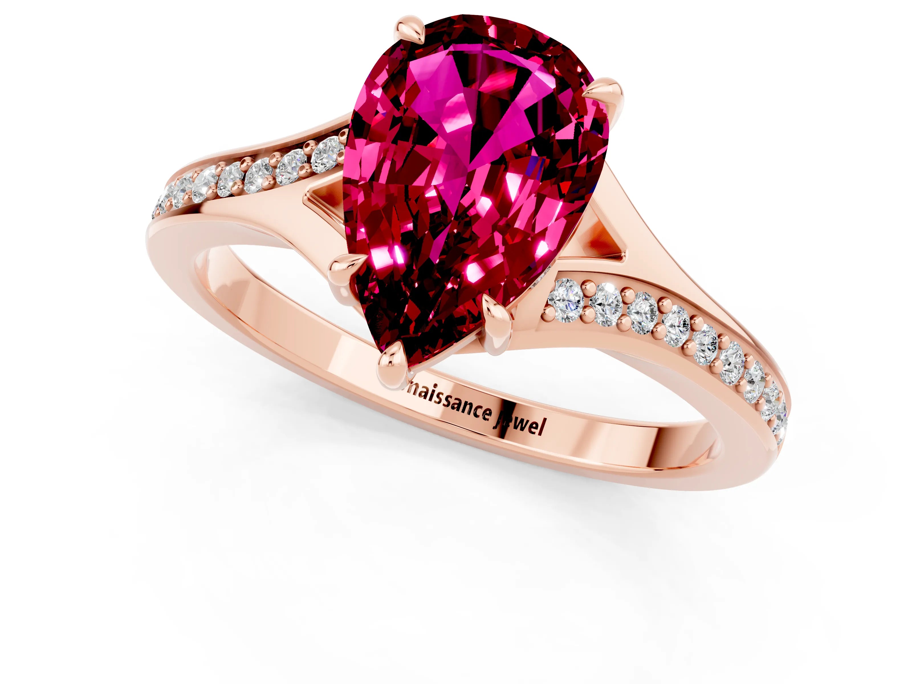 Rose gold Pear Cut Garnet Solitaire Ring with Pavé Band and Prong Setting_13