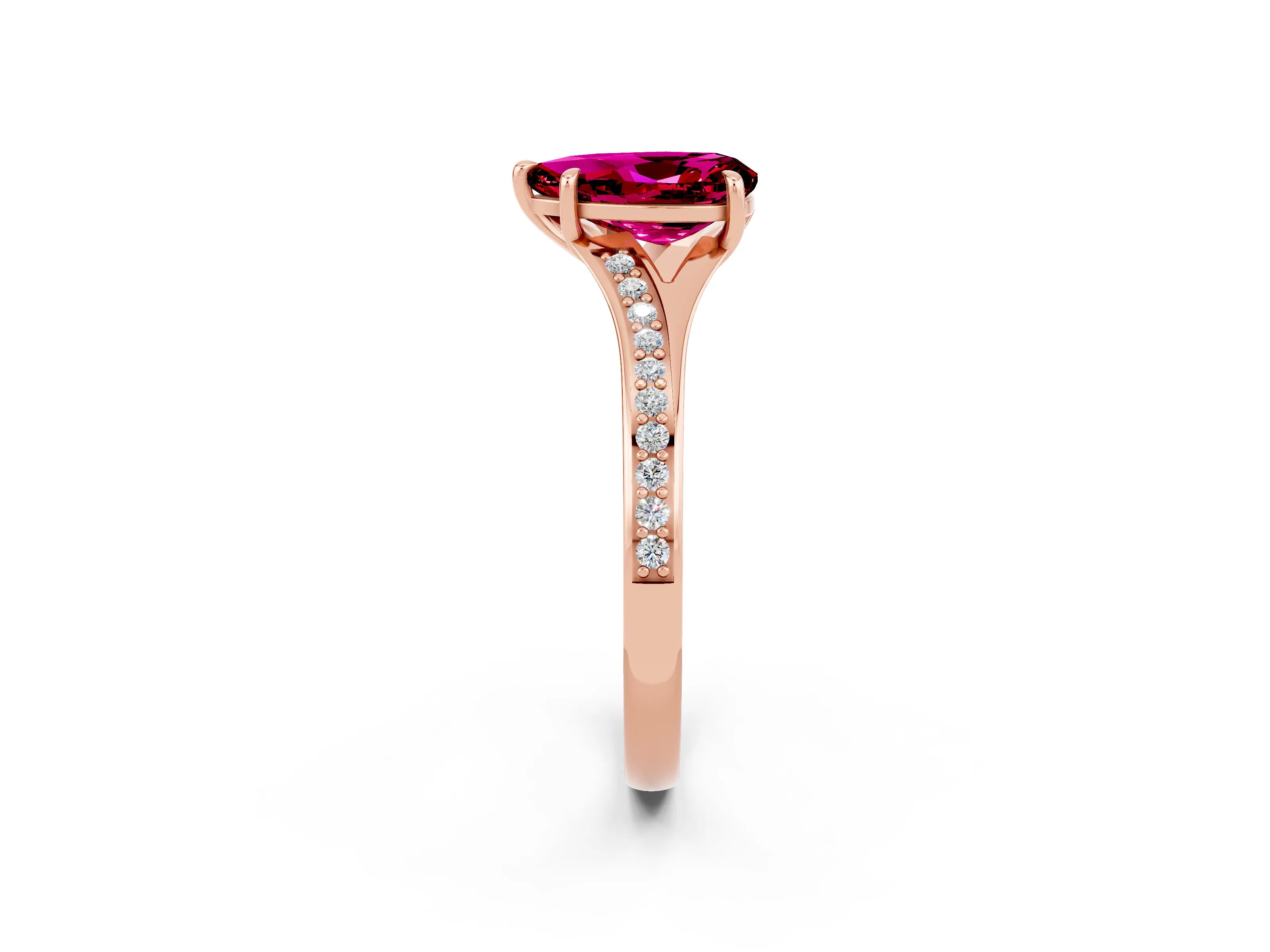 Rose gold Pear Cut Garnet Solitaire Ring with Pavé Band and Prong Setting_14