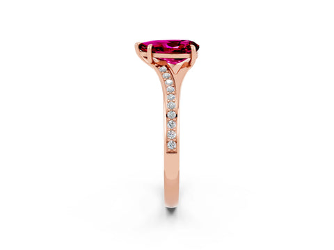 Rose gold Pear Cut Garnet Solitaire Ring with Pavé Band and Prong Setting_14