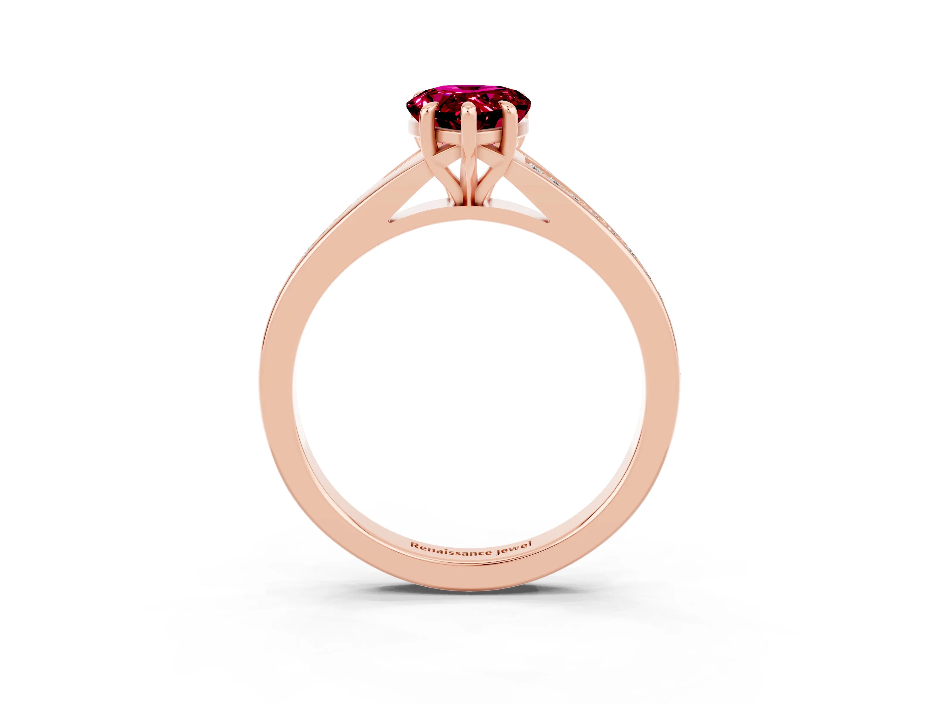 Rose gold Pear Cut Garnet Solitaire Ring with Pavé Band and Prong Setting_15