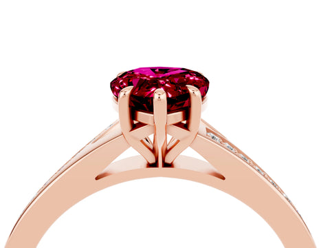 Rose gold Pear Cut Garnet Solitaire Ring with Pavé Band and Prong Setting_16