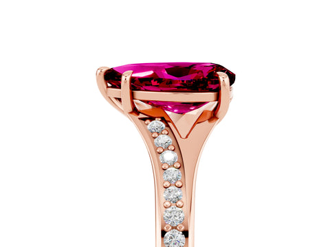 Rose gold Pear Cut Garnet Solitaire Ring with Pavé Band and Prong Setting_17