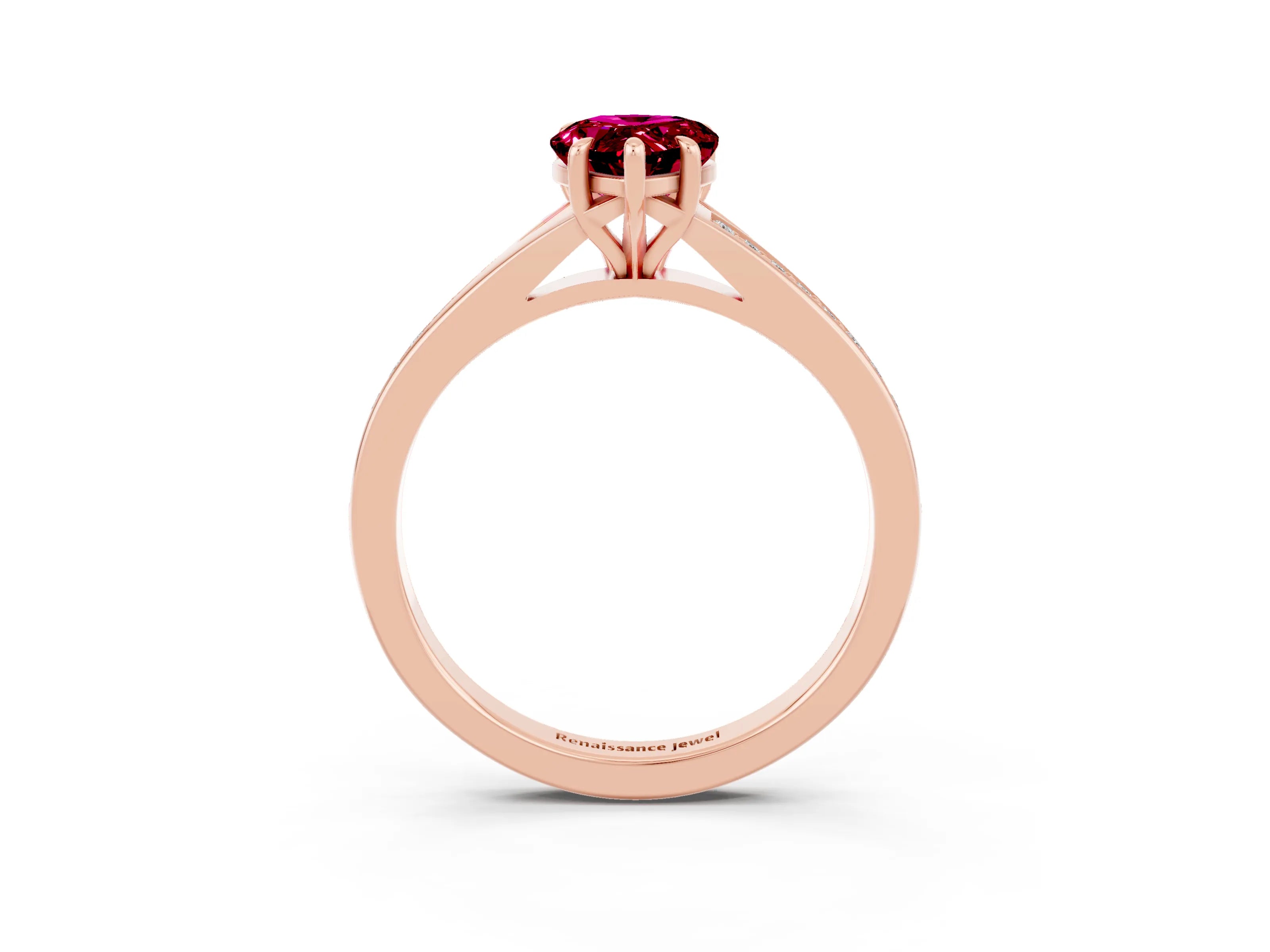 Rose gold Pear Cut Garnet Solitaire Ring with Pavé Band and Prong Setting_3