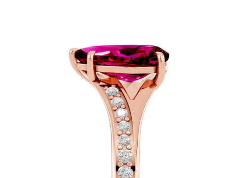 Rose gold Pear Cut Garnet Solitaire Ring with Pavé Band and Prong Setting_5