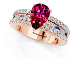 Rose gold Pear Cut Garnet Solitaire Ring with Pavé and Channel Set Band_1