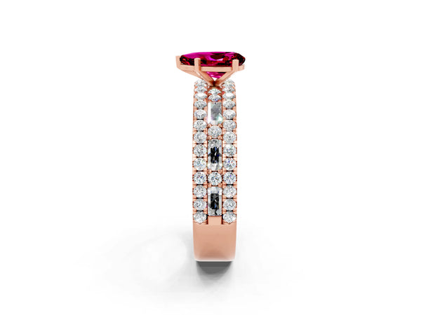 Rose gold Pear Cut Garnet Solitaire Ring with Pavé and Channel Set Band