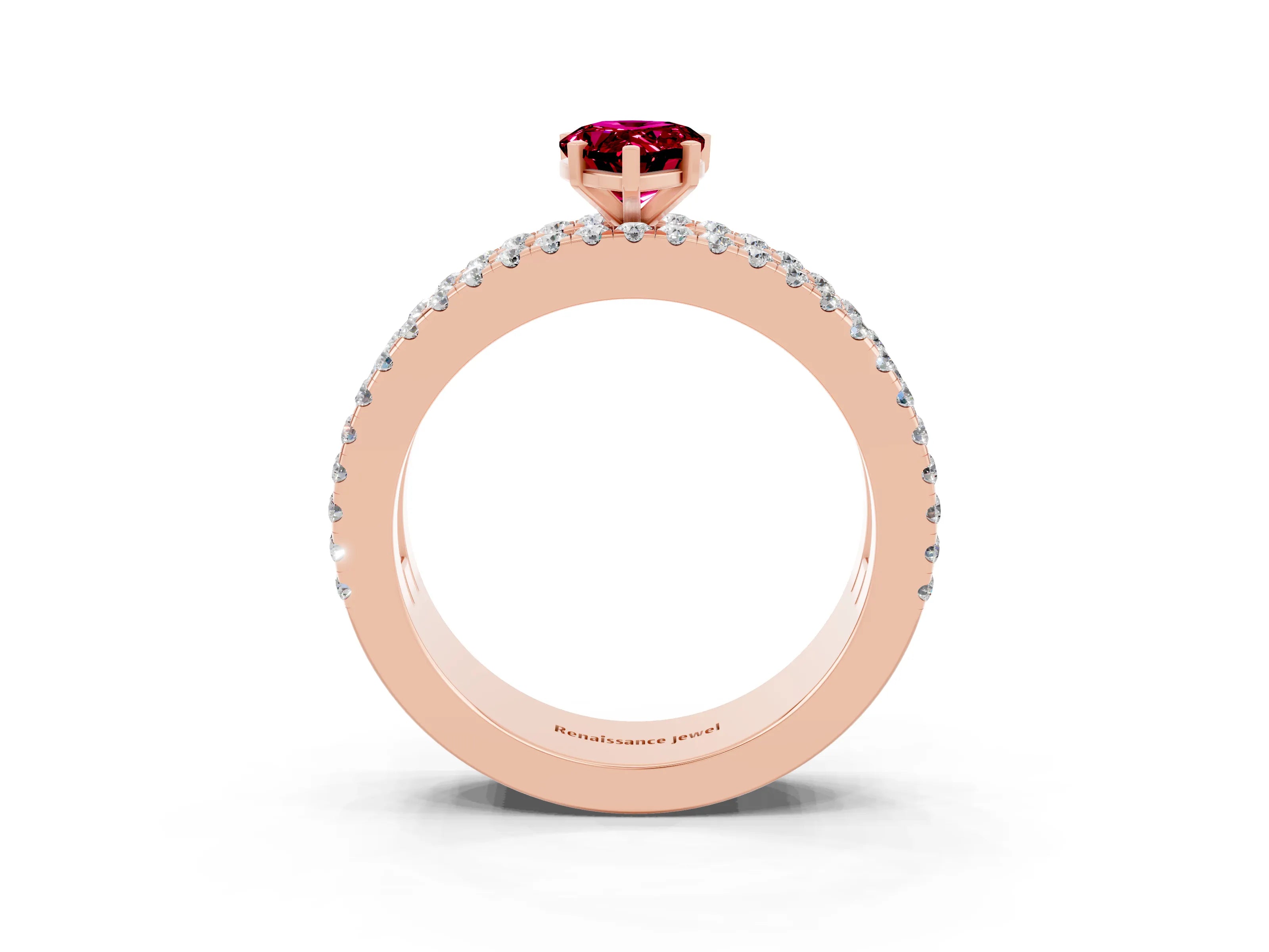 Rose gold Pear Cut Garnet Solitaire Ring with Pavé and Channel Set Band_3
