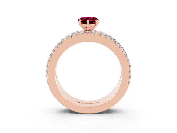 Rose gold Pear Cut Garnet Solitaire Ring with Pavé and Channel Set Band