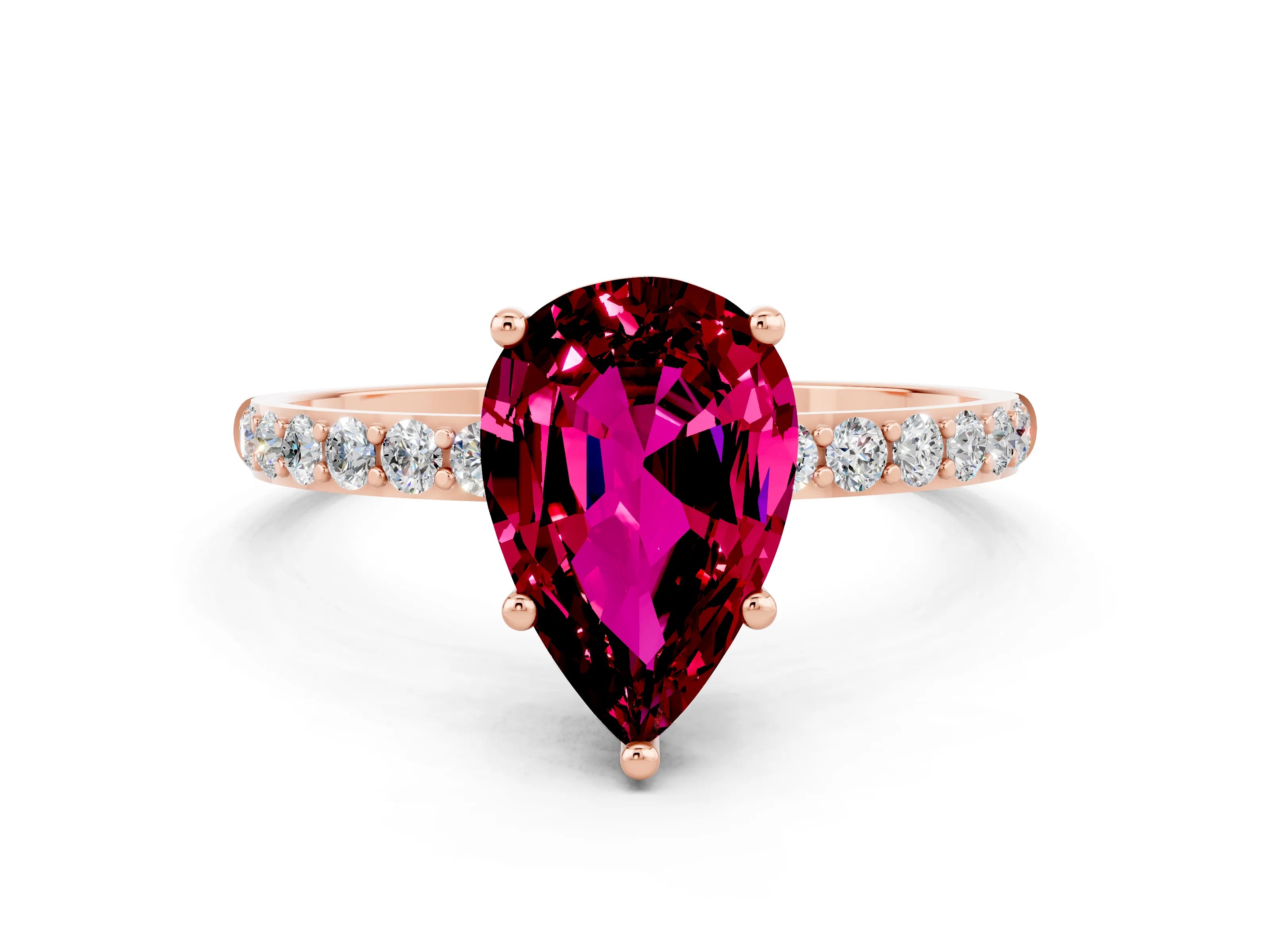 Rose gold Pear Cut Garnet Solitaire Ring with Pave Band and Four Prong Setting_12