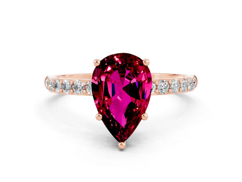 Rose gold Pear Cut Garnet Solitaire Ring with Pave Band and Four Prong Setting_12