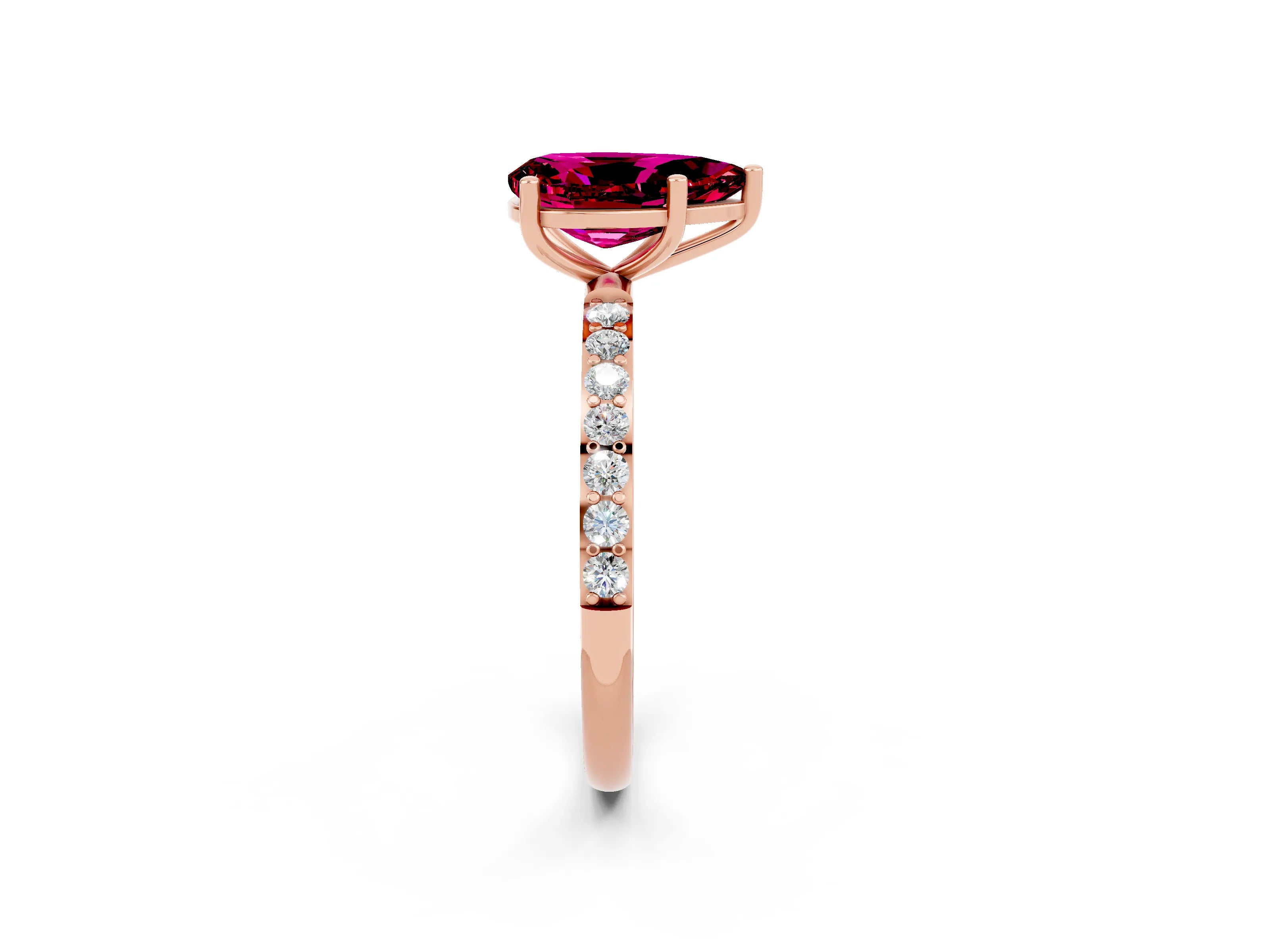 Rose gold Pear Cut Garnet Solitaire Ring with Pave Band and Four Prong Setting_14