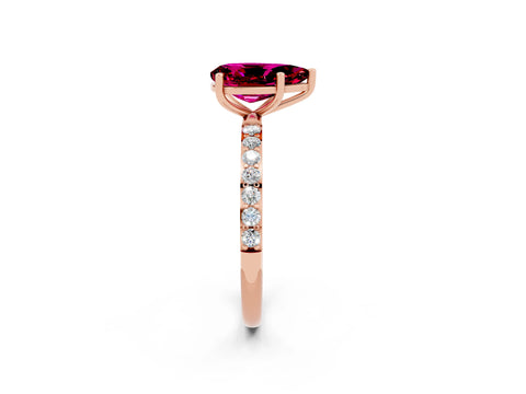 Rose gold Pear Cut Garnet Solitaire Ring with Pave Band and Four Prong Setting_14