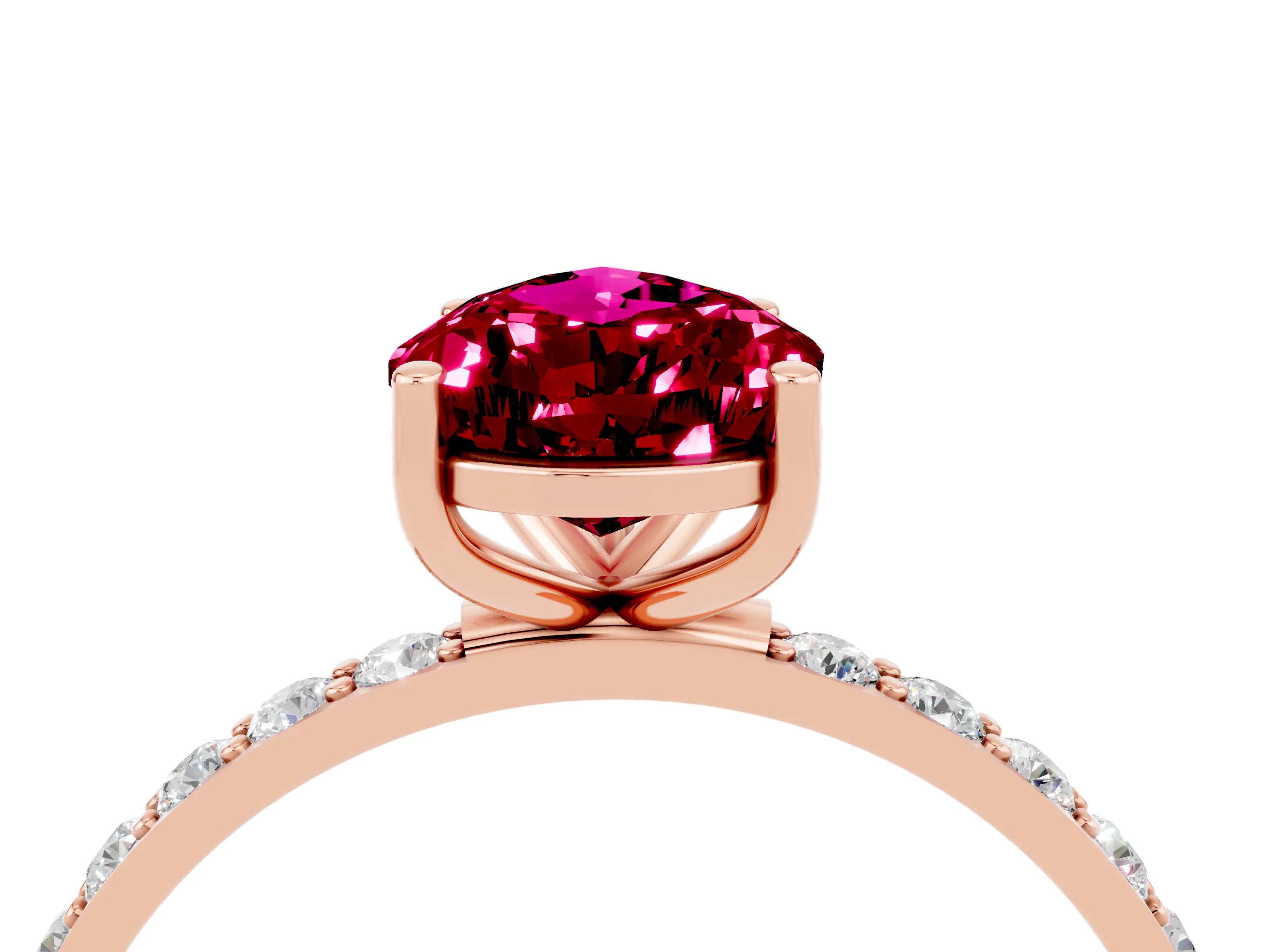 Rose gold Pear Cut Garnet Solitaire Ring with Pave Band and Four Prong Setting_16
