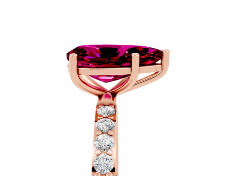 Rose gold Pear Cut Garnet Solitaire Ring with Pave Band and Four Prong Setting_17