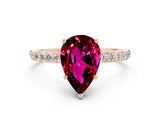 Rose gold Pear Cut Garnet Solitaire Ring with Pave Band and Four Prong Setting_24