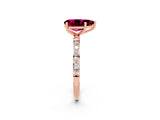 Rose gold Pear Cut Garnet Solitaire Ring with Pave Band and Four Prong Setting_26