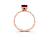 Rose gold Pear Cut Garnet Solitaire Ring with Pave Band and Four Prong Setting_27