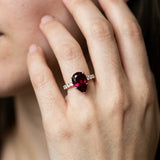 Rose gold Pear Cut Garnet Solitaire Ring with Round  Pavé Band and Four-Prong Setting_32