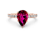 Rose gold Pear Cut Garnet Solitaire Ring with Round  Pavé Band and Four-Prong Setting_44