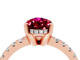 Rose gold Pear Cut Garnet Solitaire Ring with Round  Pavé Band and Four-Prong Setting_48