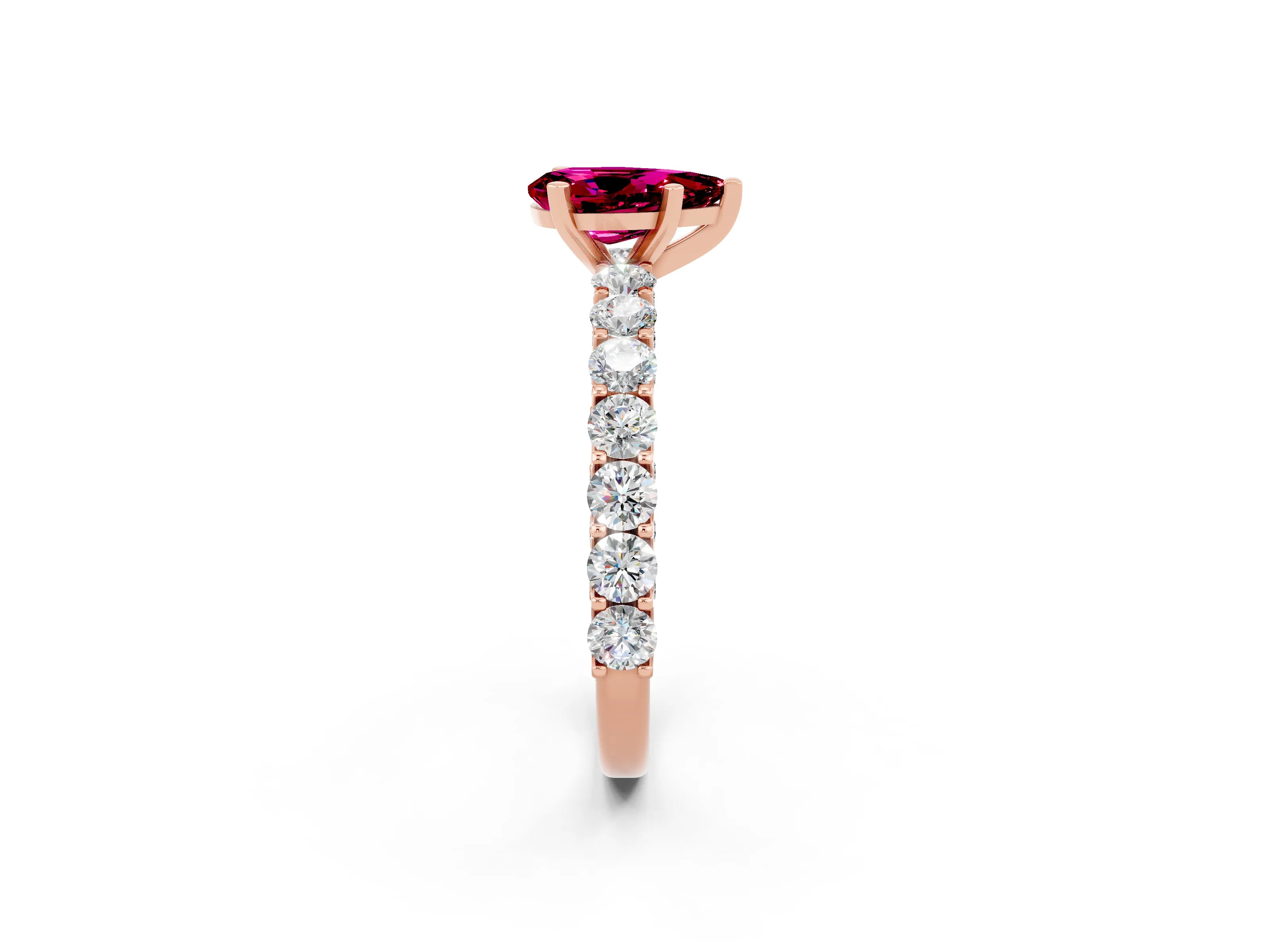 Rose gold Pear Cut Garnet Solitaire Ring with Shared Prong Pavé Band and Four-Prong Setting_2