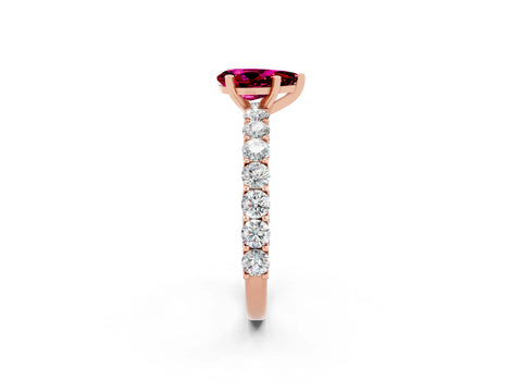 Rose gold Pear Cut Garnet Solitaire Ring with Shared Prong Pavé Band and Four-Prong Setting_2