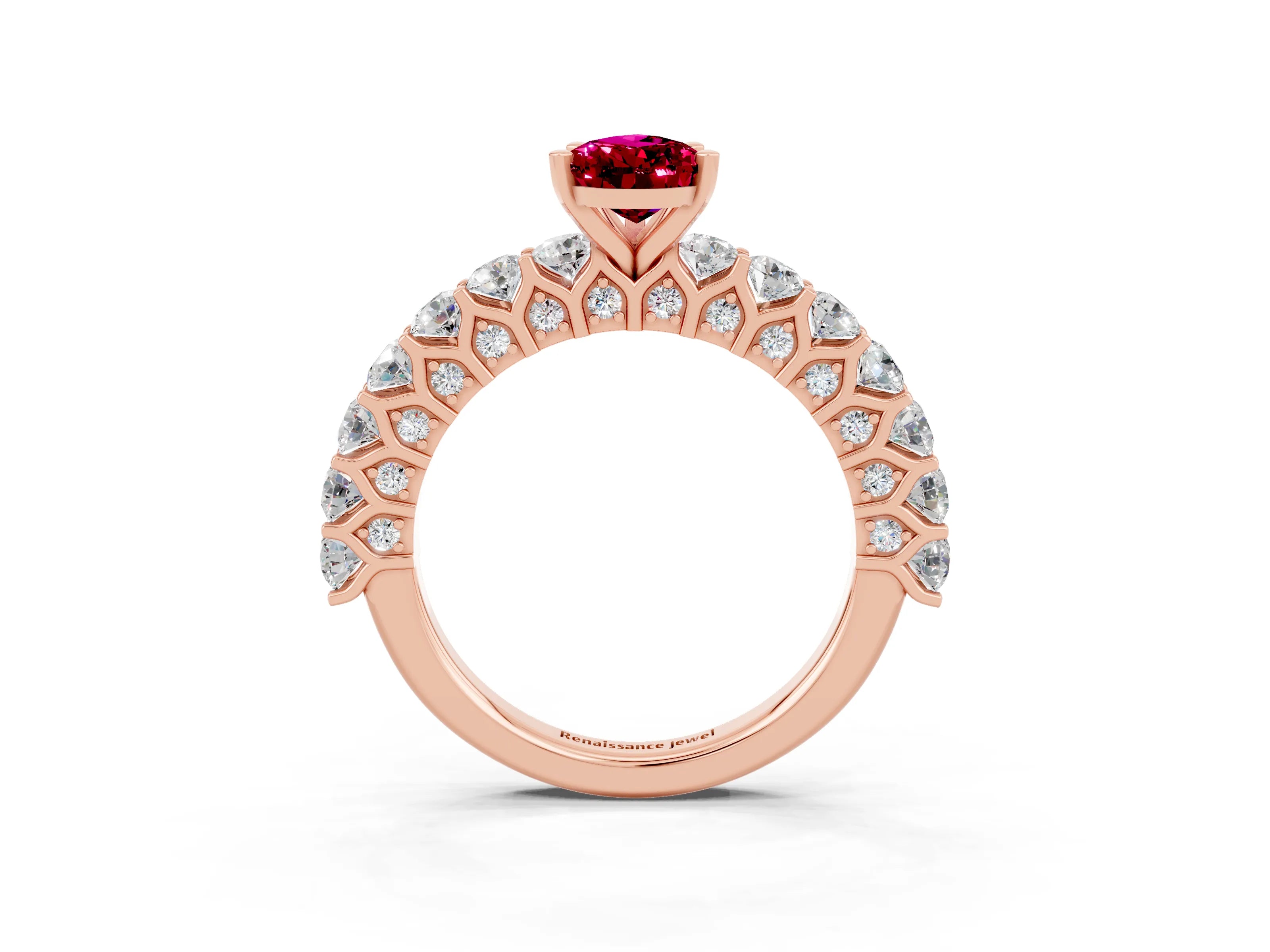 Rose gold Pear Cut Garnet Solitaire Ring with Shared Prong Pavé Band and Four-Prong Setting_3