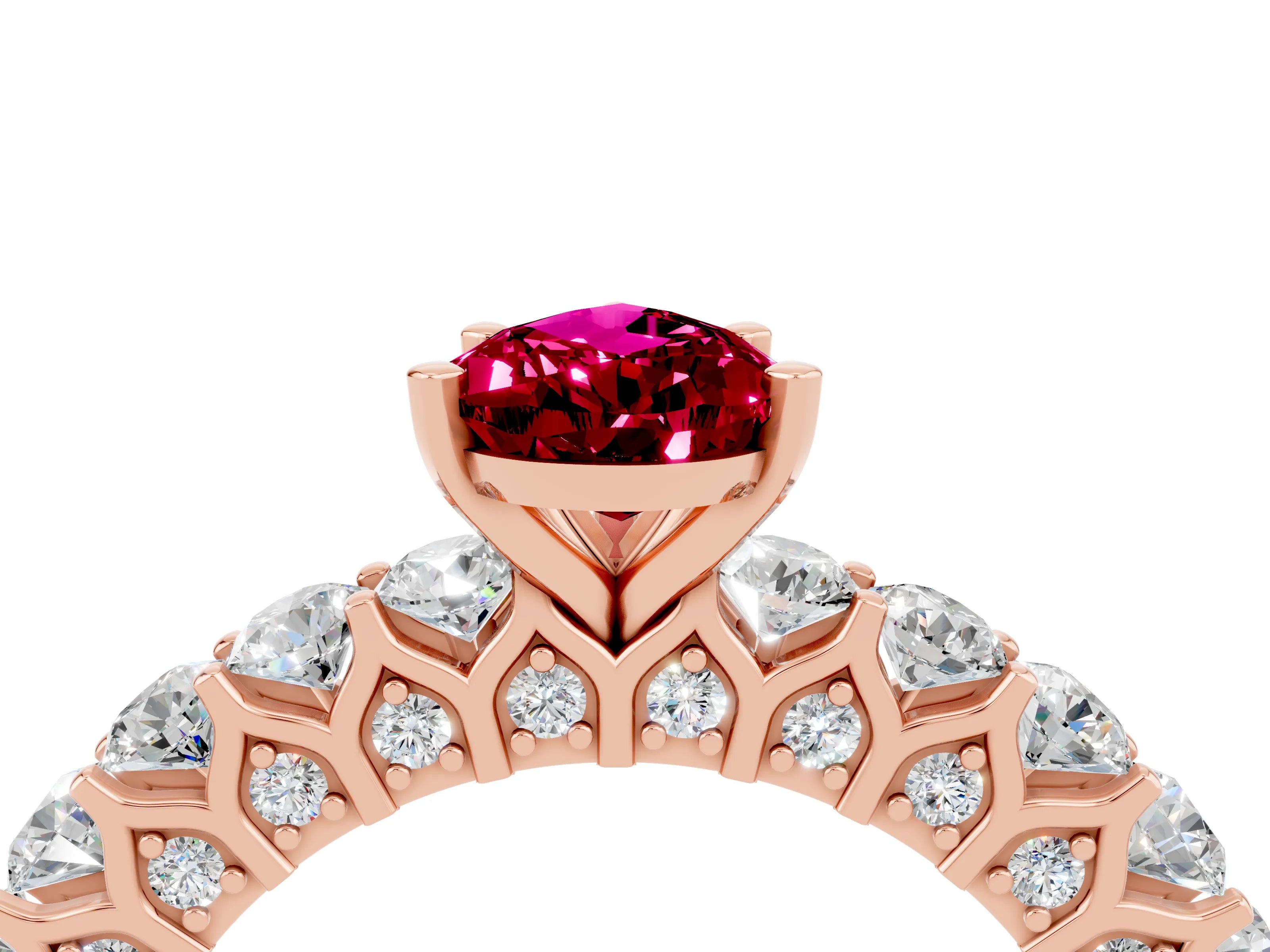 Rose gold Pear Cut Garnet Solitaire Ring with Shared Prong Pavé Band and Four-Prong Setting_4