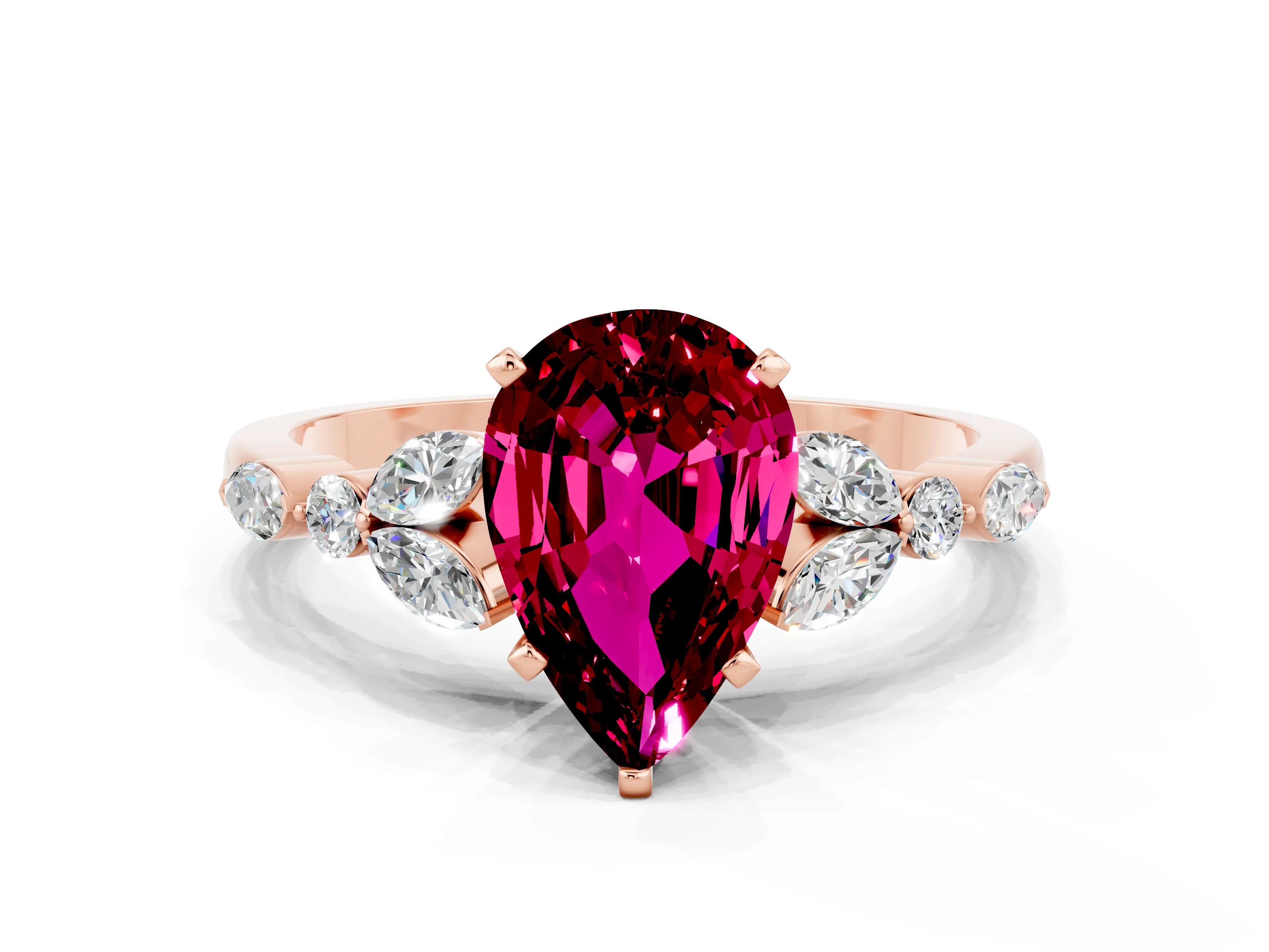 Rose gold Pear Cut Garnet Solitaire Ring with Side Stones and Four-Prong Setting_12