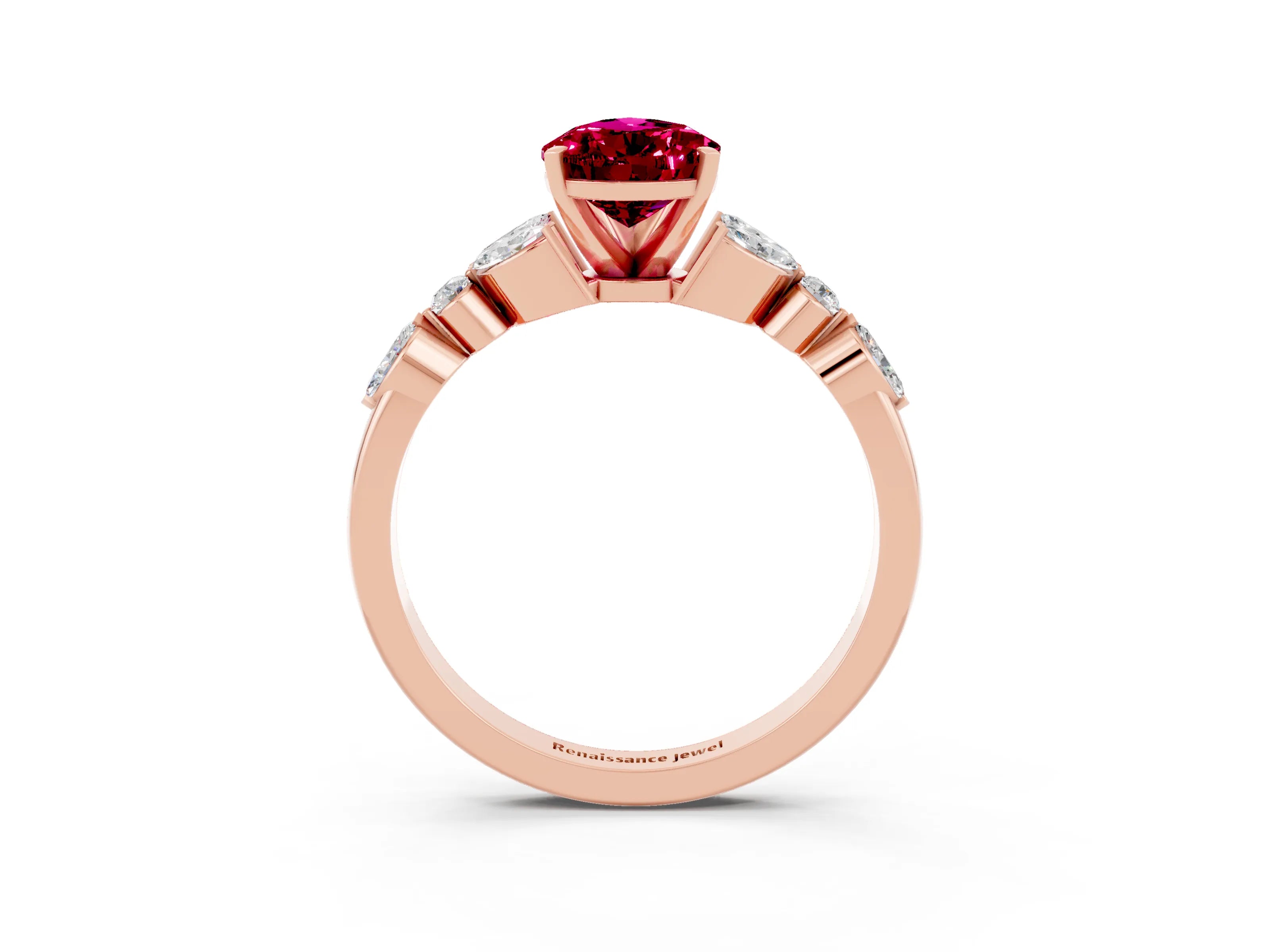 Rose gold Pear Cut Garnet Solitaire Ring with Side Stones and Four-Prong Setting_15